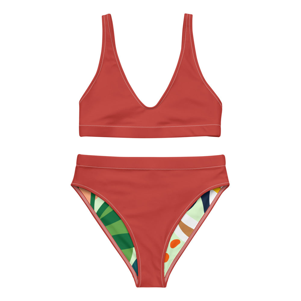 Cherry Red Recycled High-Waisted Bikini