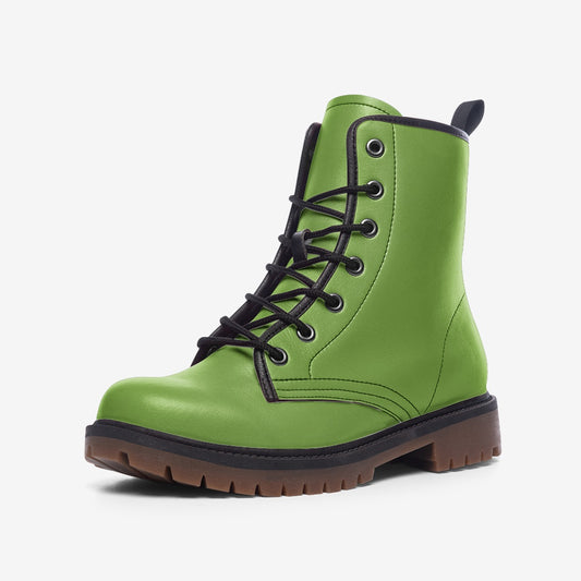 Vegan Leather Combat Boot in Green Grass