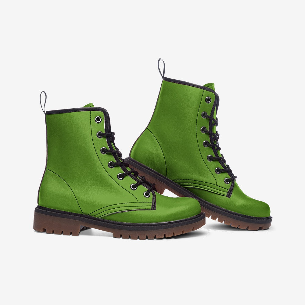 Vegan Leather Combat Boot in Green Grass