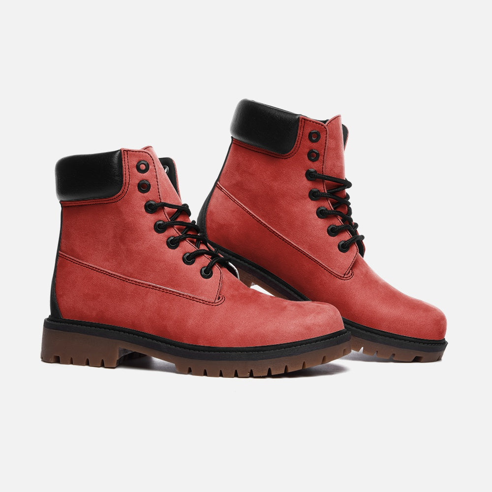 Vegan Suede Boot with Padded Cuff in Cherry Red