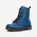 Vegan Leather Combat Boot in Water Blue